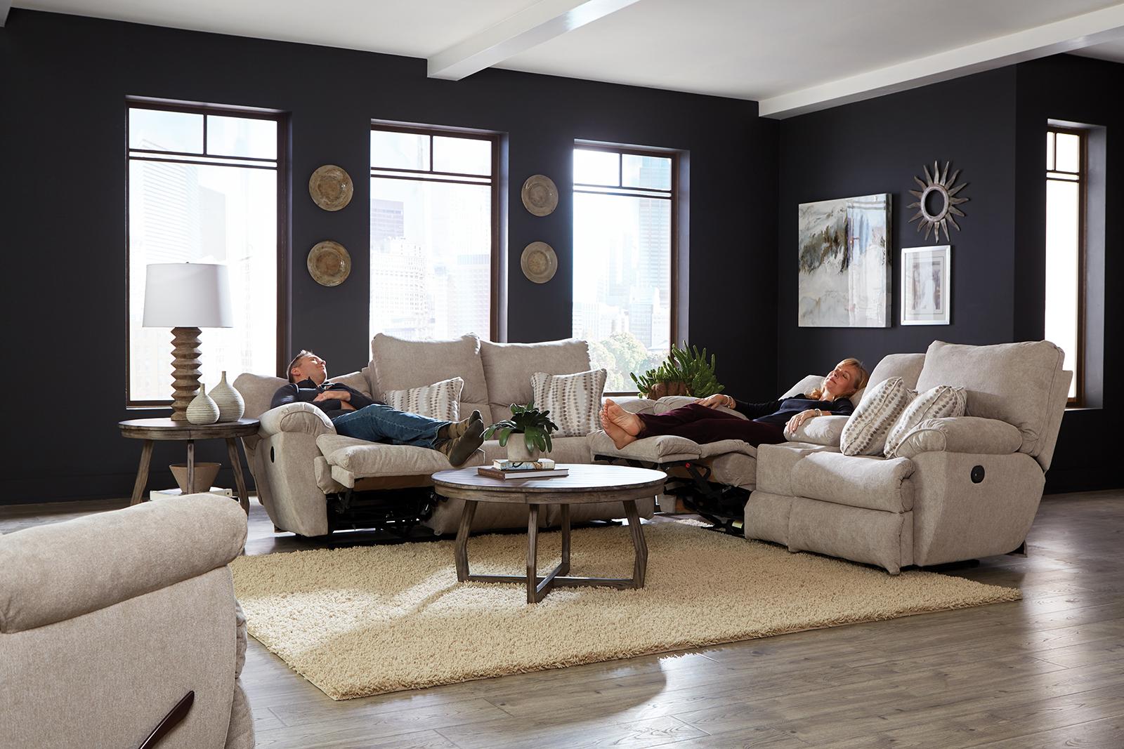 Catnapper Furniture Sadler Lay Flat Reclining Console Loveseat in Jute - Luxury Home Furniture (MI)