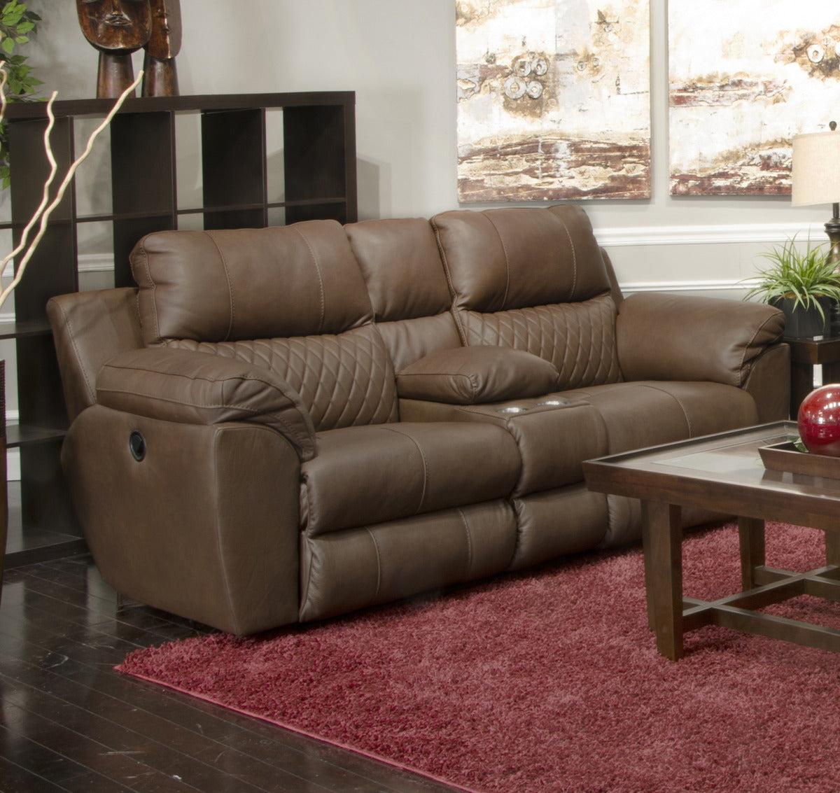 Catnapper Furniture Sorrento Power Lay Flat Reclining Console Loveseat in Kola