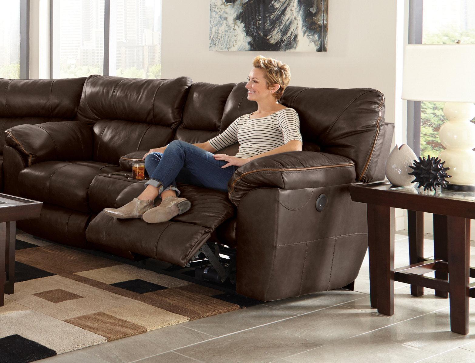 Catnapper Milan Power Lay Flat Reclining Console Loveseat in Chocolate 64349