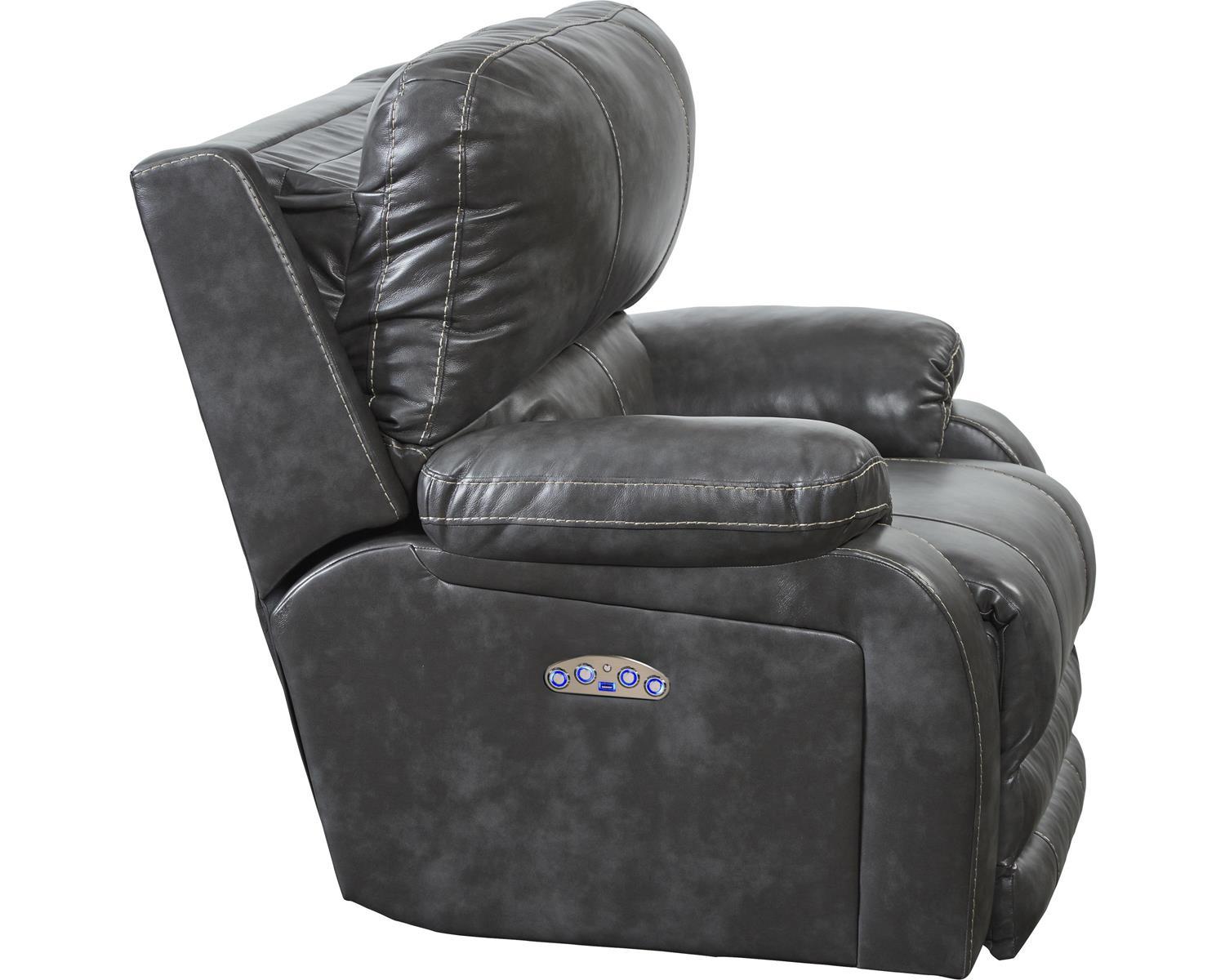Catnapper Thornton Power Headrest/Power Lay Flat Recliner in Steel - Luxury Home Furniture (MI)