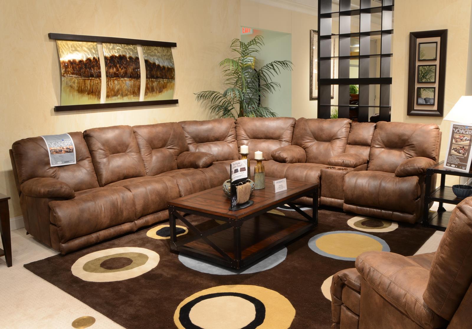 Catnapper Voyager Lay Flat Reclining Sofa with Drop Down Table in Elk - Luxury Home Furniture (MI)