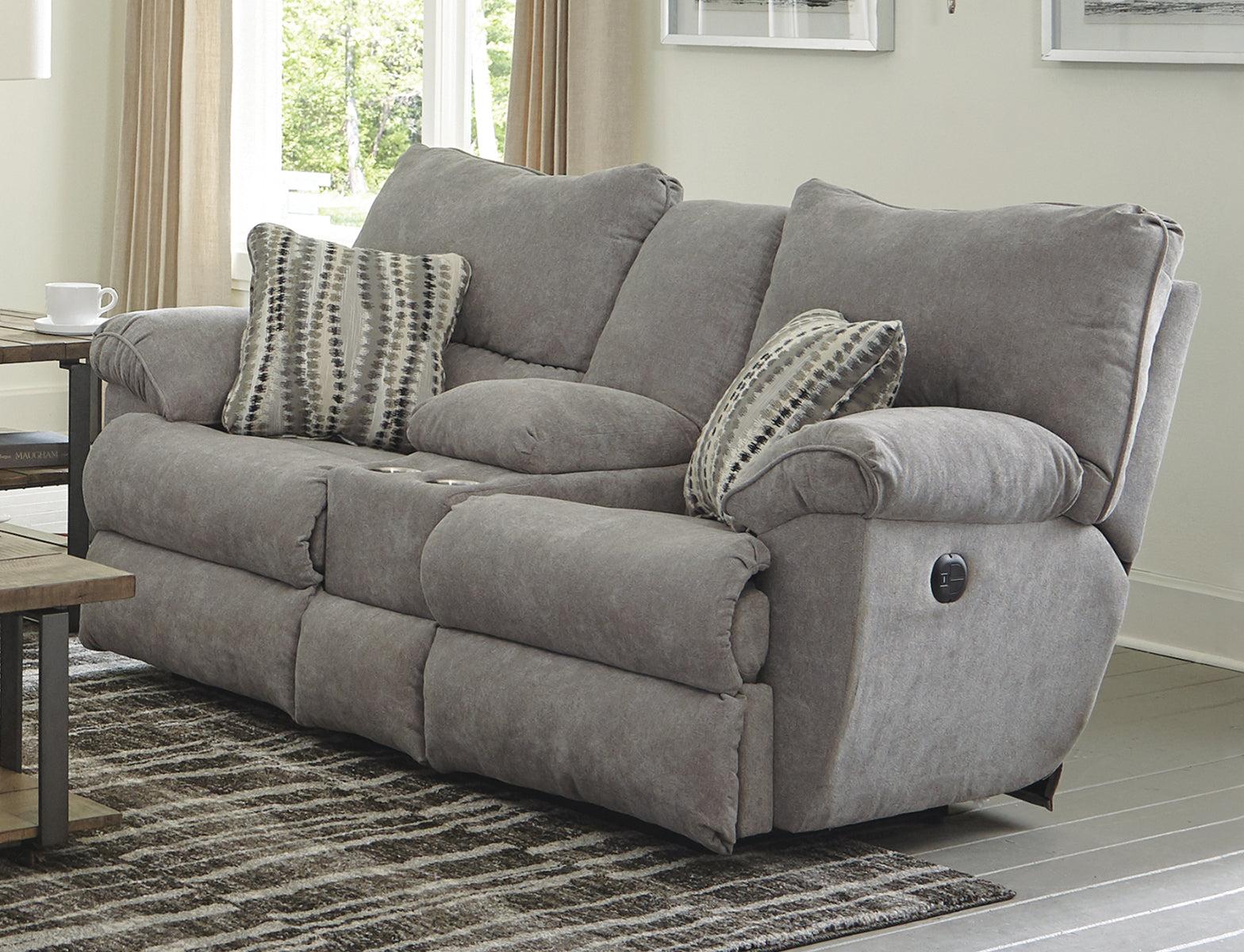 Catnapper Furniture Sadler Power Lay Flat Reclining Console Loveseat in Mica