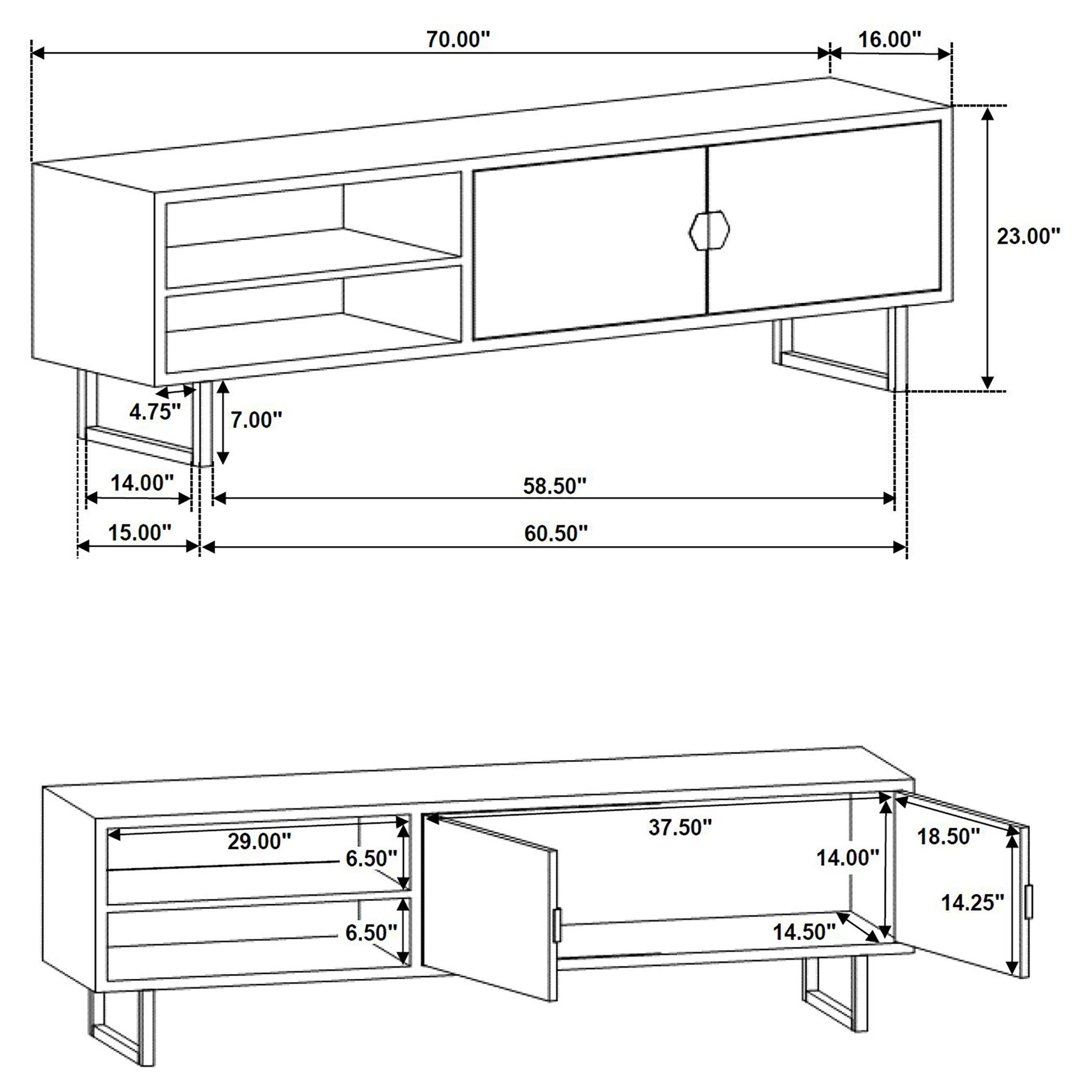 Marsden 2-door Wood 70" TV Stand Charcoal Black - Luxury Home Furniture (MI)