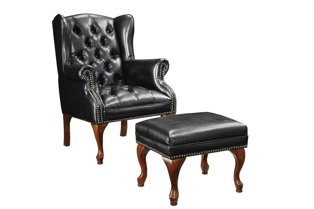 Roberts Button Tufted Back Accent Chair with Ottoman Black and Espresso - Luxury Home Furniture (MI)