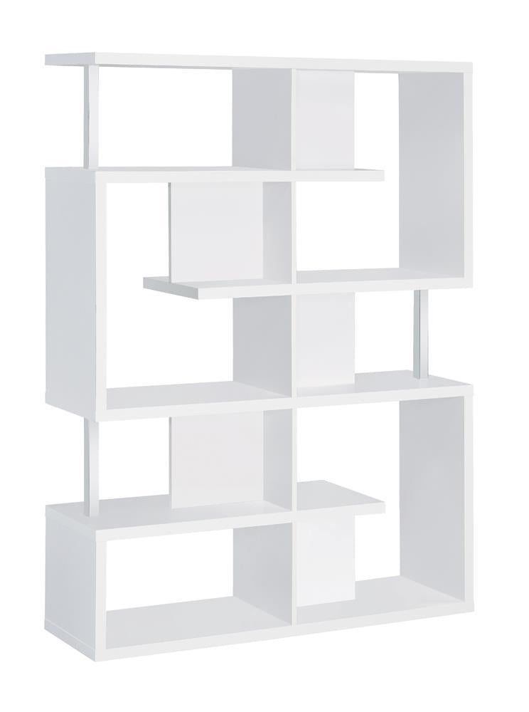 Hoover 5-tier Bookcase White and Chrome - Luxury Home Furniture (MI)