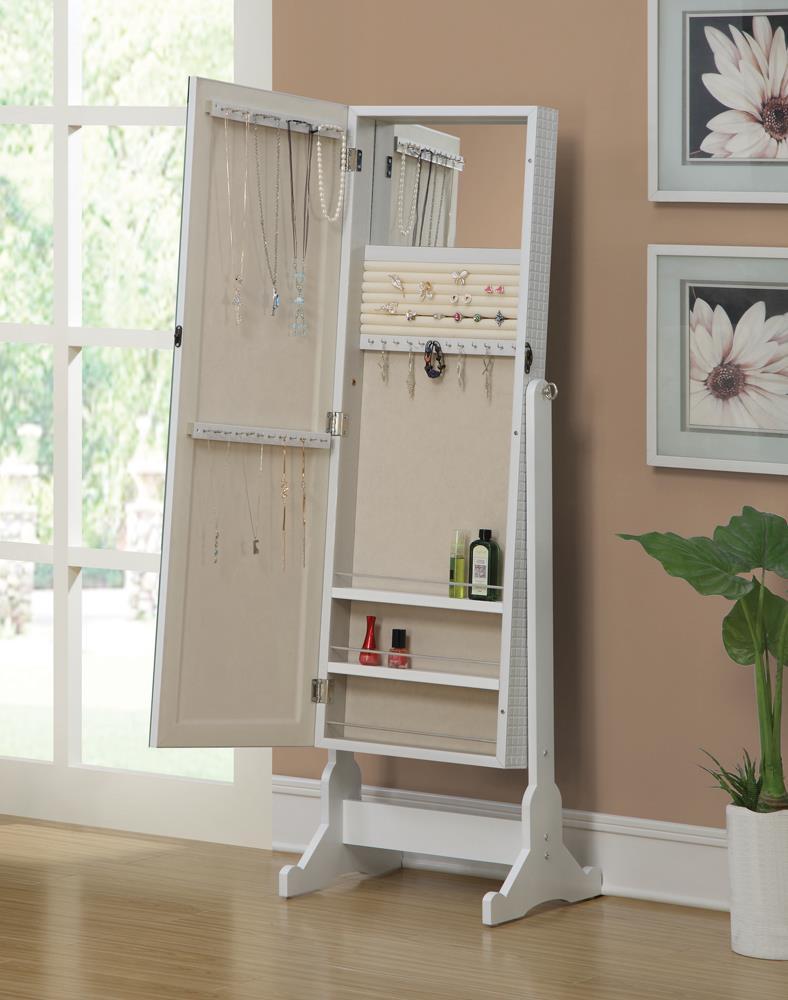 Zayas Storage Jewelry Cheval Mirror White - Luxury Home Furniture (MI)