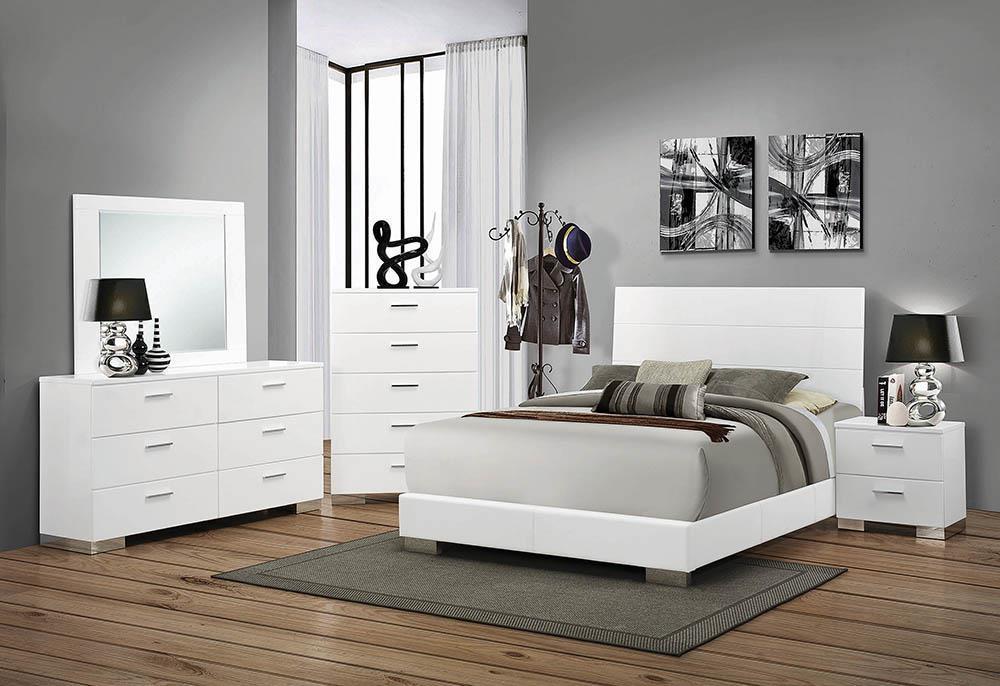 Felicity California King Panel Bed Glossy White - Luxury Home Furniture (MI)