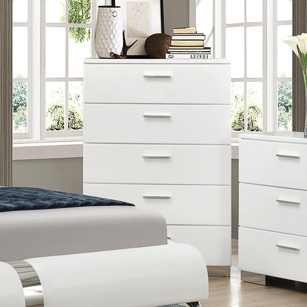 Felicity 5-drawer Chest Glossy White - Luxury Home Furniture (MI)