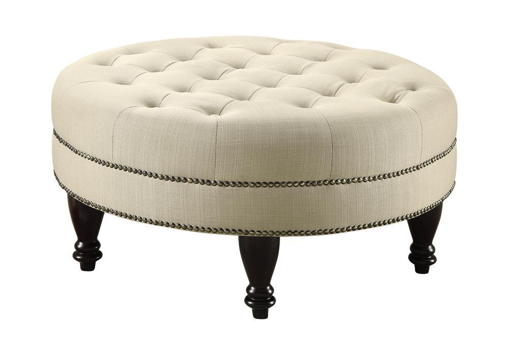 Elchin Round Upholstered Tufted Ottoman Oatmeal - Luxury Home Furniture (MI)