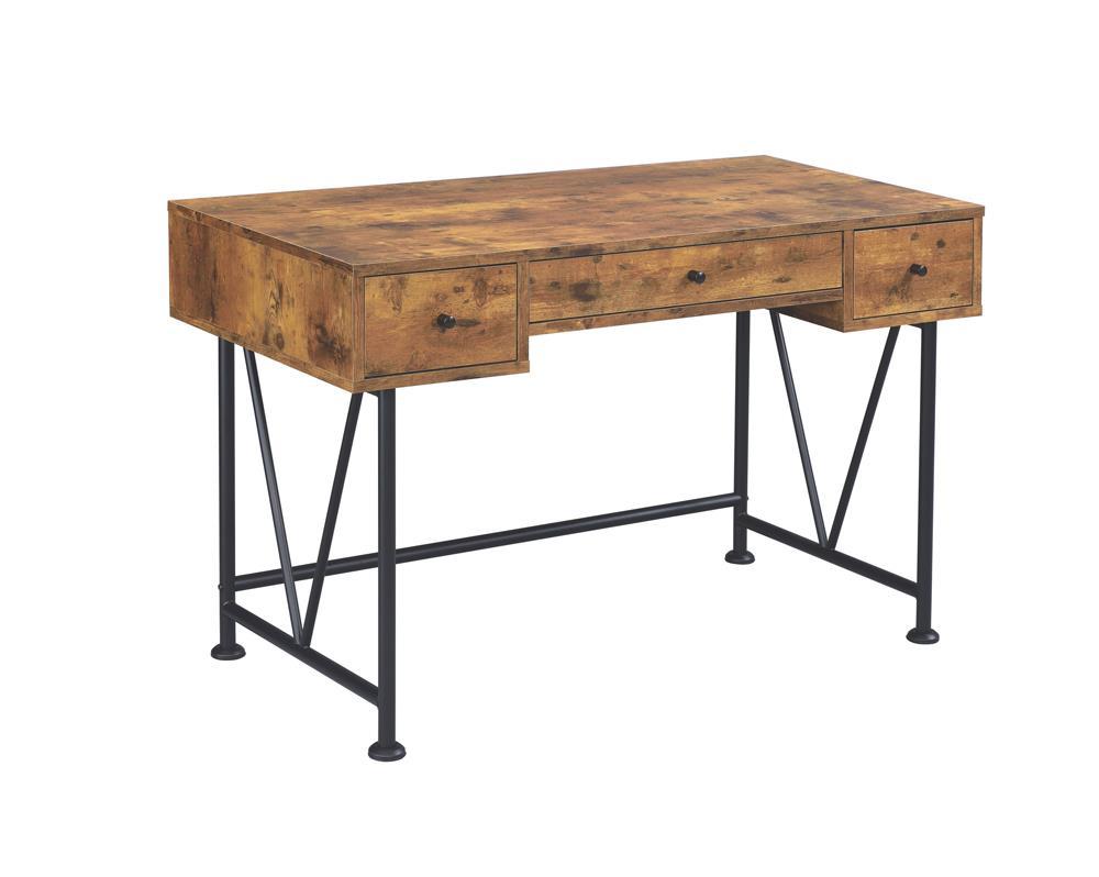 Analiese 3-drawer Writing Desk Antique Nutmeg and Black - Luxury Home Furniture (MI)