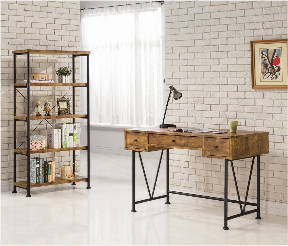 Analiese 3-drawer Writing Desk Antique Nutmeg and Black - Luxury Home Furniture (MI)