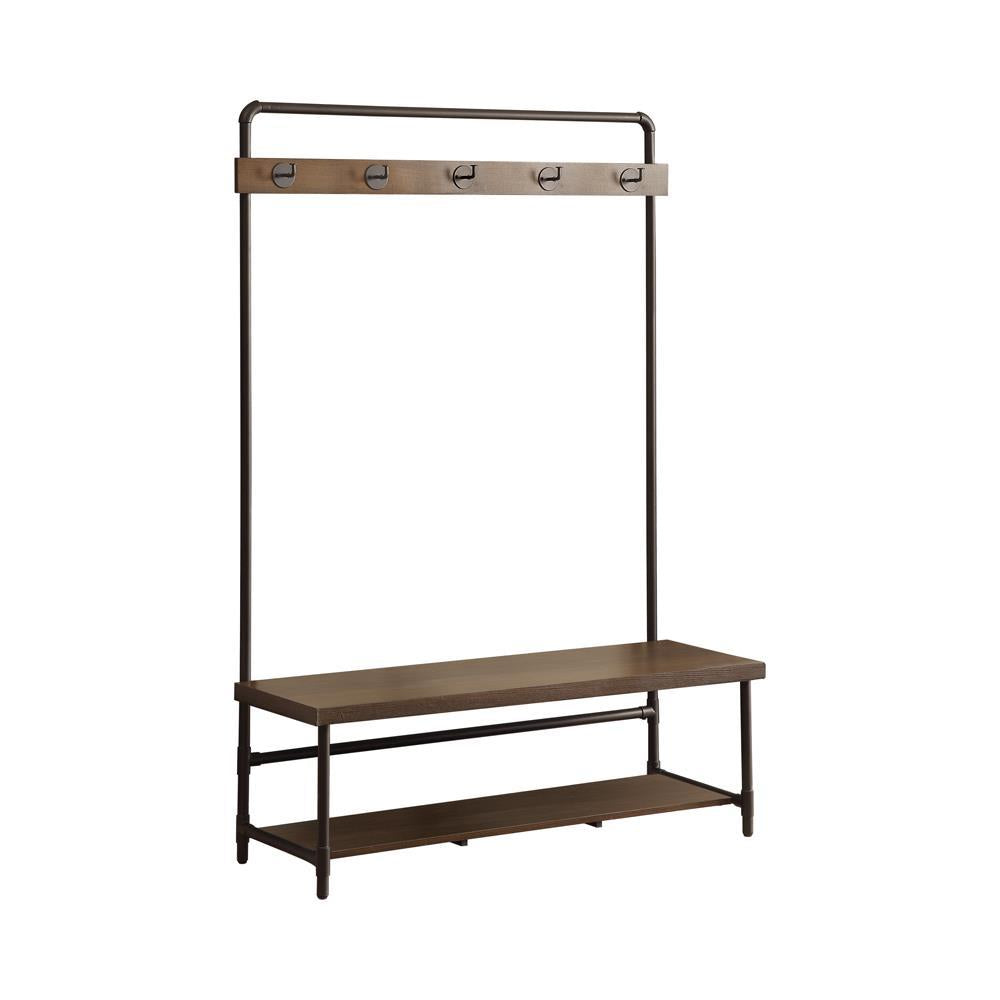 Alise Hall Tree with 5 Coat Hooks Chestnut and Dark Bronze - Luxury Home Furniture (MI)