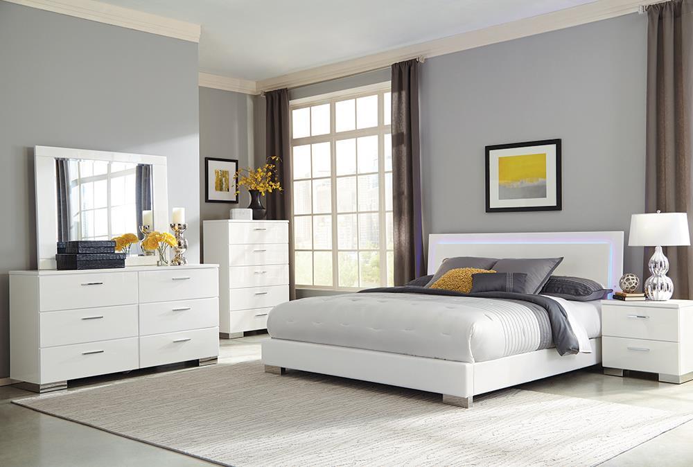Felicity California King Panel Bed with LED Lighting Glossy White - Luxury Home Furniture (MI)