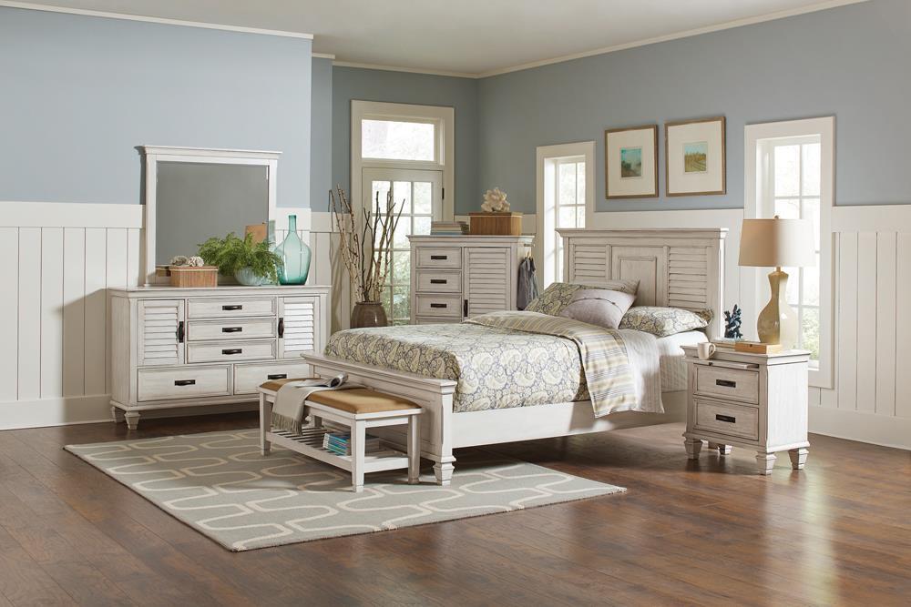 Franco Eastern King & Queen Panel Bed Antique White & Oak - Luxury Home Furniture (MI)