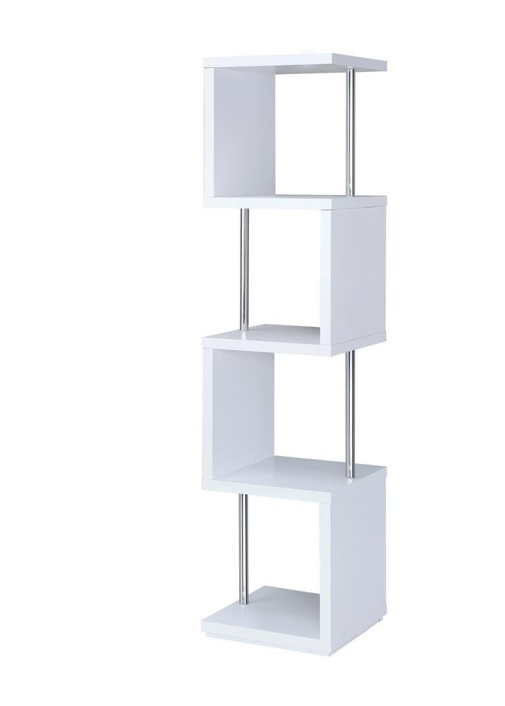 Baxter 4-shelf Bookcase White and Chrome - Luxury Home Furniture (MI)
