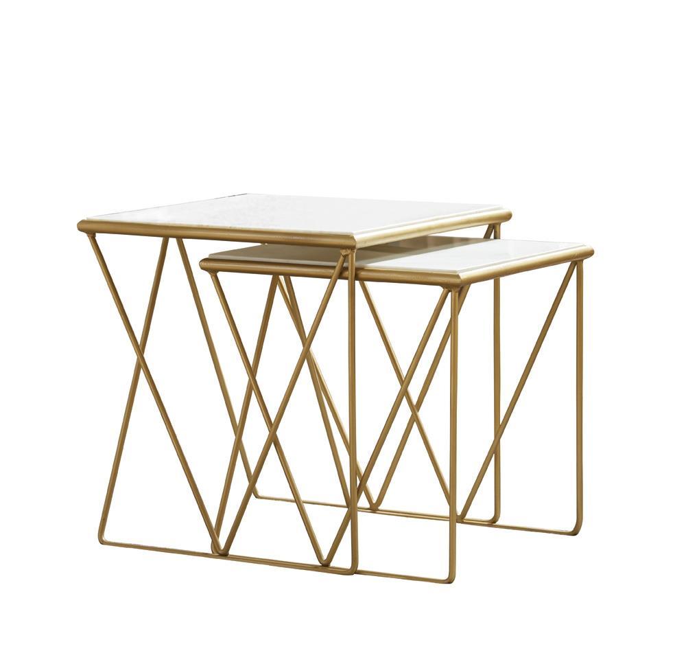 Bette 2-piece Nesting Table Set White and Gold - Luxury Home Furniture (MI)