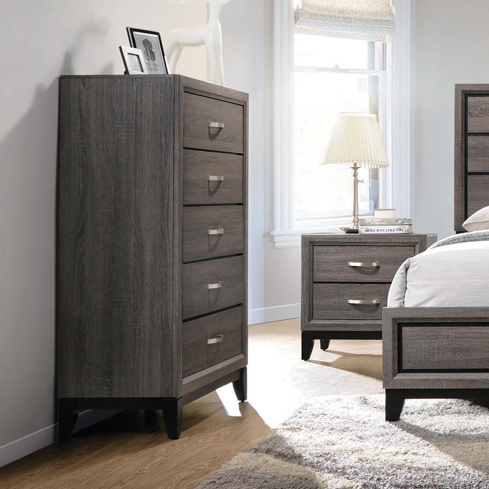 Watson 5-drawer Chest Grey Oak and Black - Luxury Home Furniture (MI)