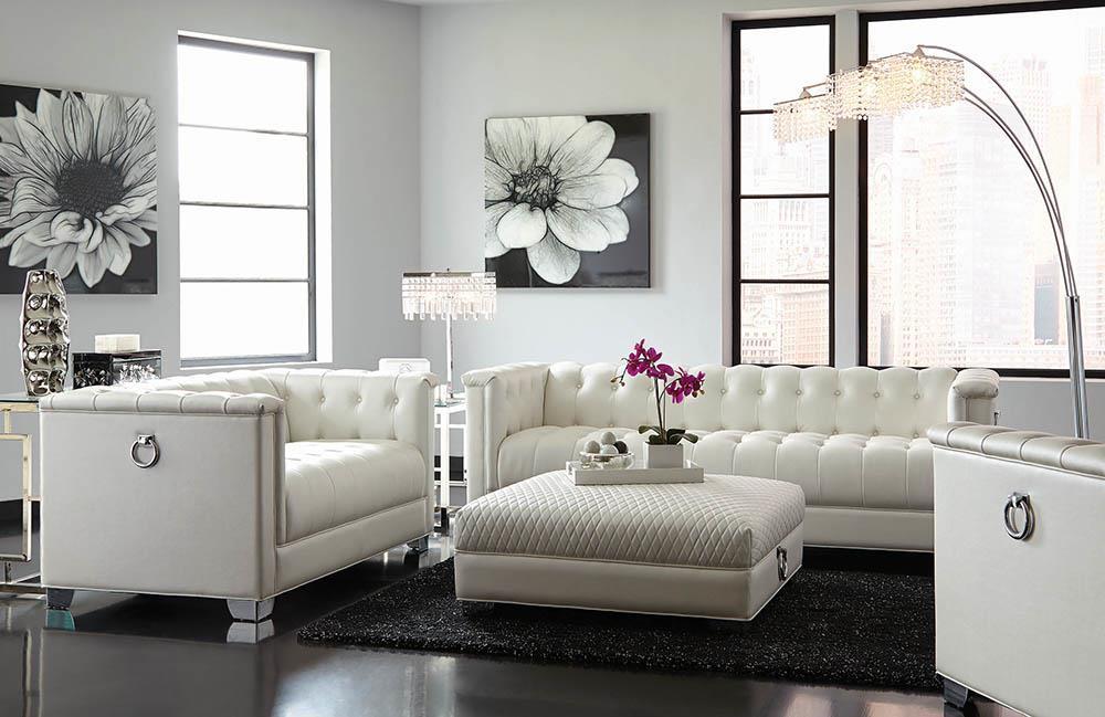 Chaviano Tufted Upholstered Sofa Pearl White - Luxury Home Furniture (MI)