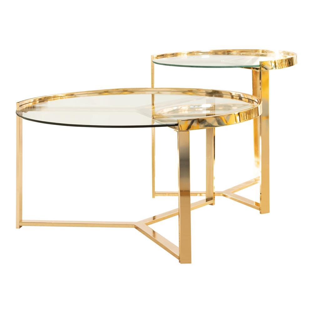 Delia 2-piece Round Nesting Table Clear and Gold - Luxury Home Furniture (MI)