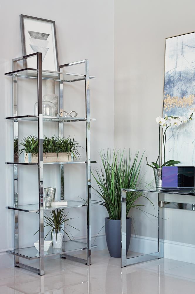 Hartford Glass Shelf Bookcase Chrome - Luxury Home Furniture (MI)