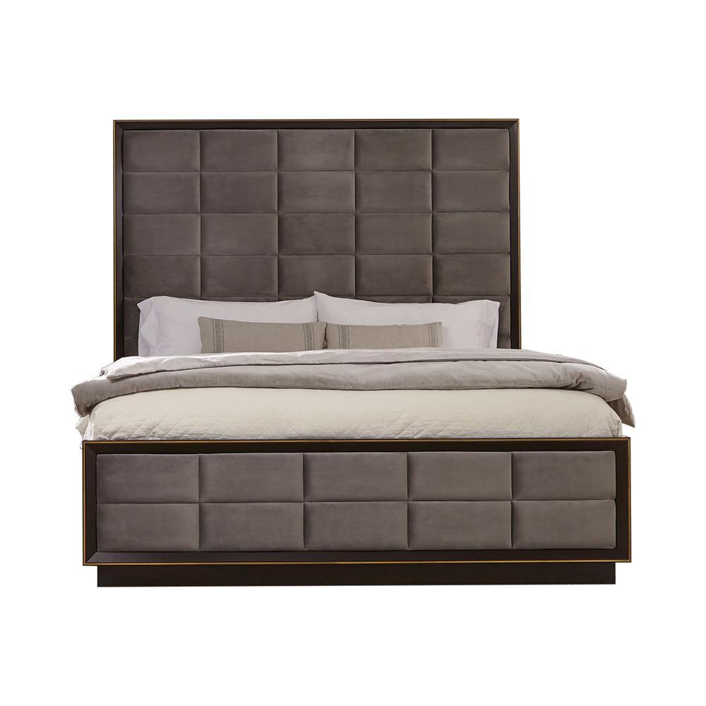 Durango California King, Eastren King, & Queen Upholstered Bed Smoked Peppercorn and Grey - Luxury Home Furniture (MI)