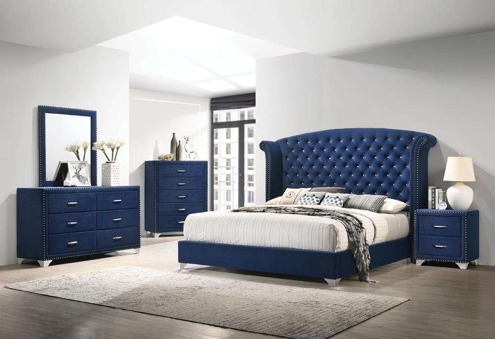 Melody California King, Eastren King, Queen Wingback Upholstered Bed Pacific Blue & Grey - Luxury Home Furniture (MI)