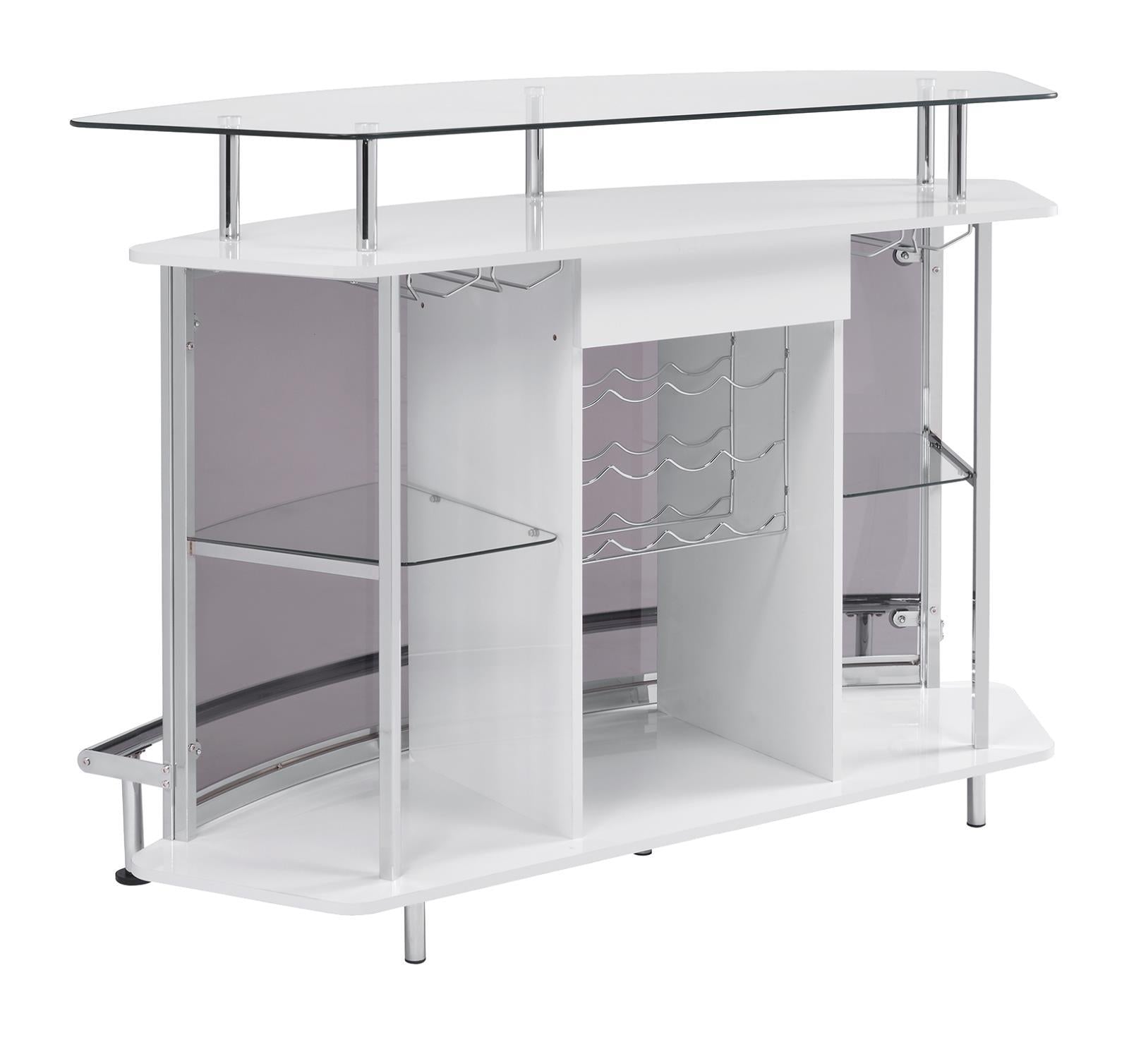 Gideon Crescent Shaped Glass Top Bar Unit with Drawer - Luxury Home Furniture (MI)