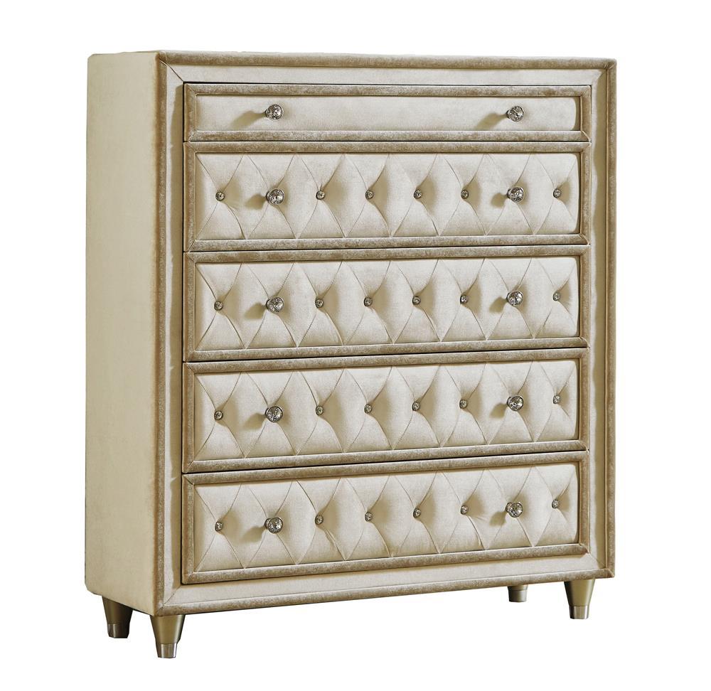 Antonella 5-drawer Upholstered Chest Ivory and Camel - Luxury Home Furniture (MI)