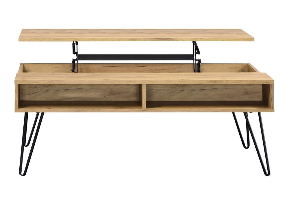 Fanning Lift Top Storage Coffee Table Golden Oak and Black - Luxury Home Furniture (MI)