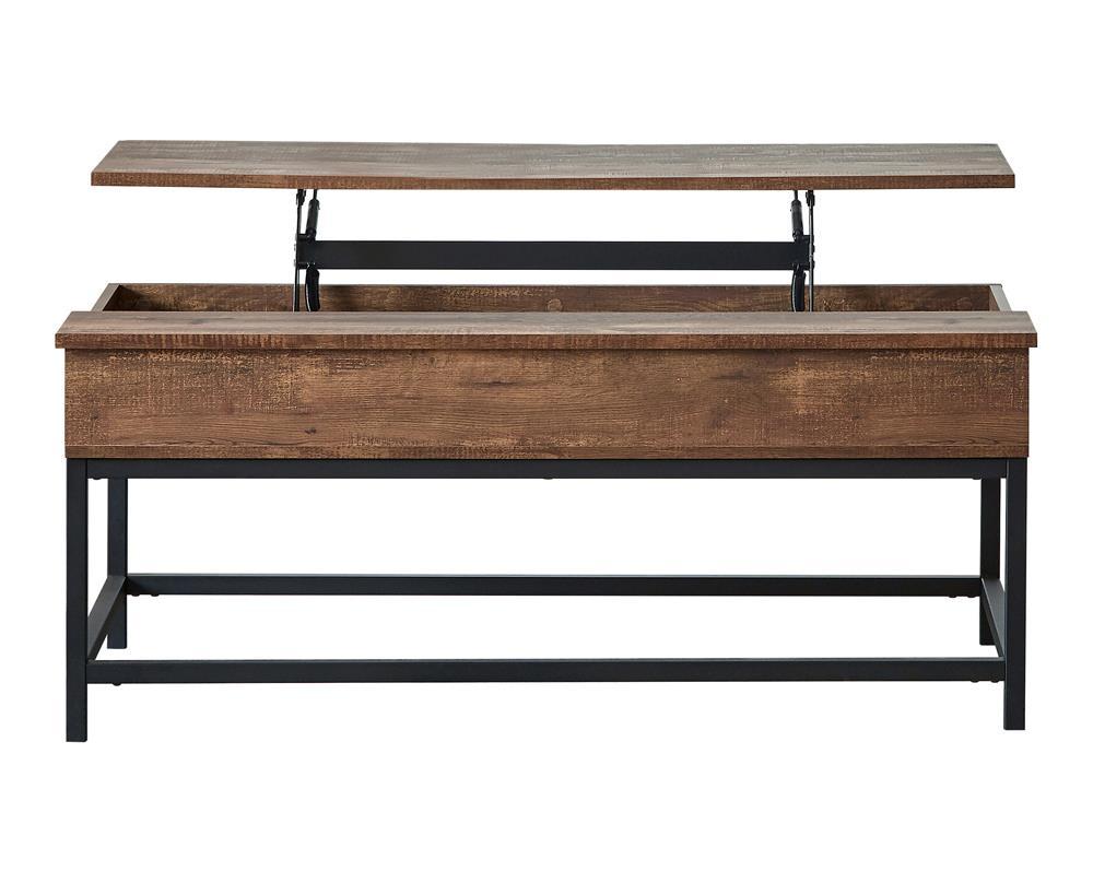 Byers Black Coffee Table with Hidden Storage Brown Oak and Sandy Black - Luxury Home Furniture (MI)