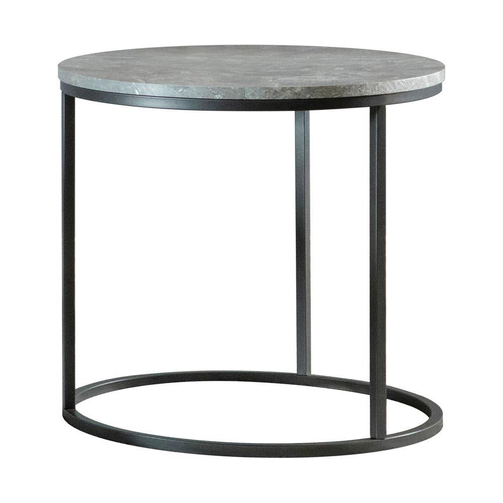 Lainey Faux Marble Round Top End Table Grey and Gunmetal - Luxury Home Furniture (MI)