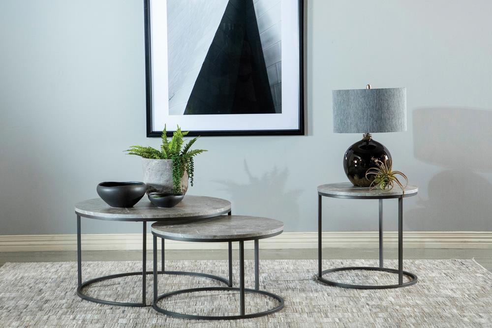 Lainey Faux Marble Round Top End Table Grey and Gunmetal - Luxury Home Furniture (MI)