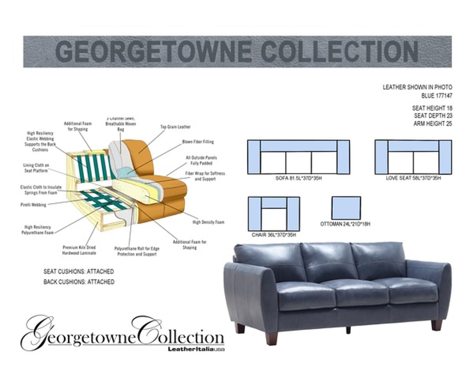 Leather Italia Georgetown-Traverse Sofa in Blue - Luxury Home Furniture (MI)