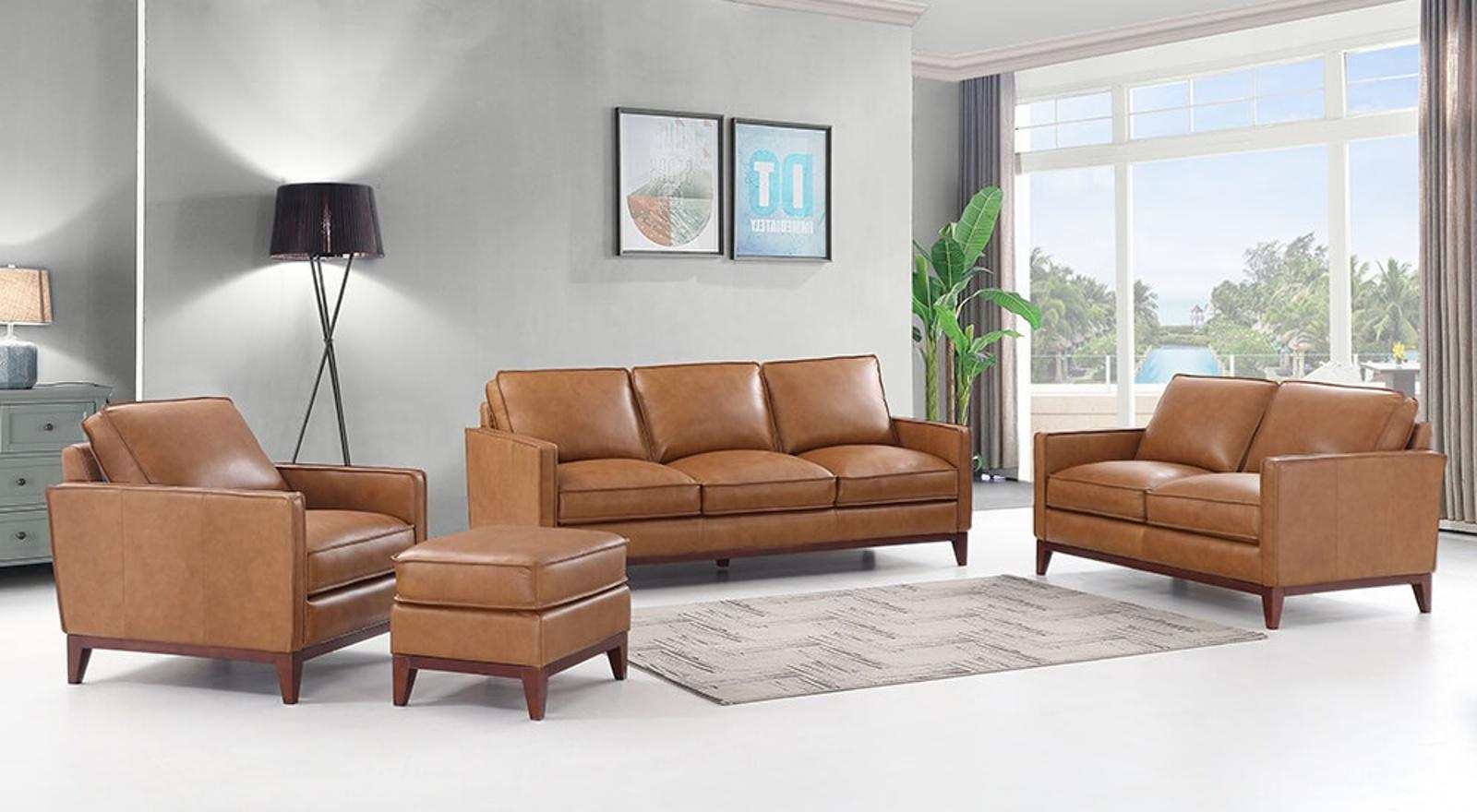 Leather Italia Georgetowne-Newport Ottoman in Camel - Luxury Home Furniture (MI)