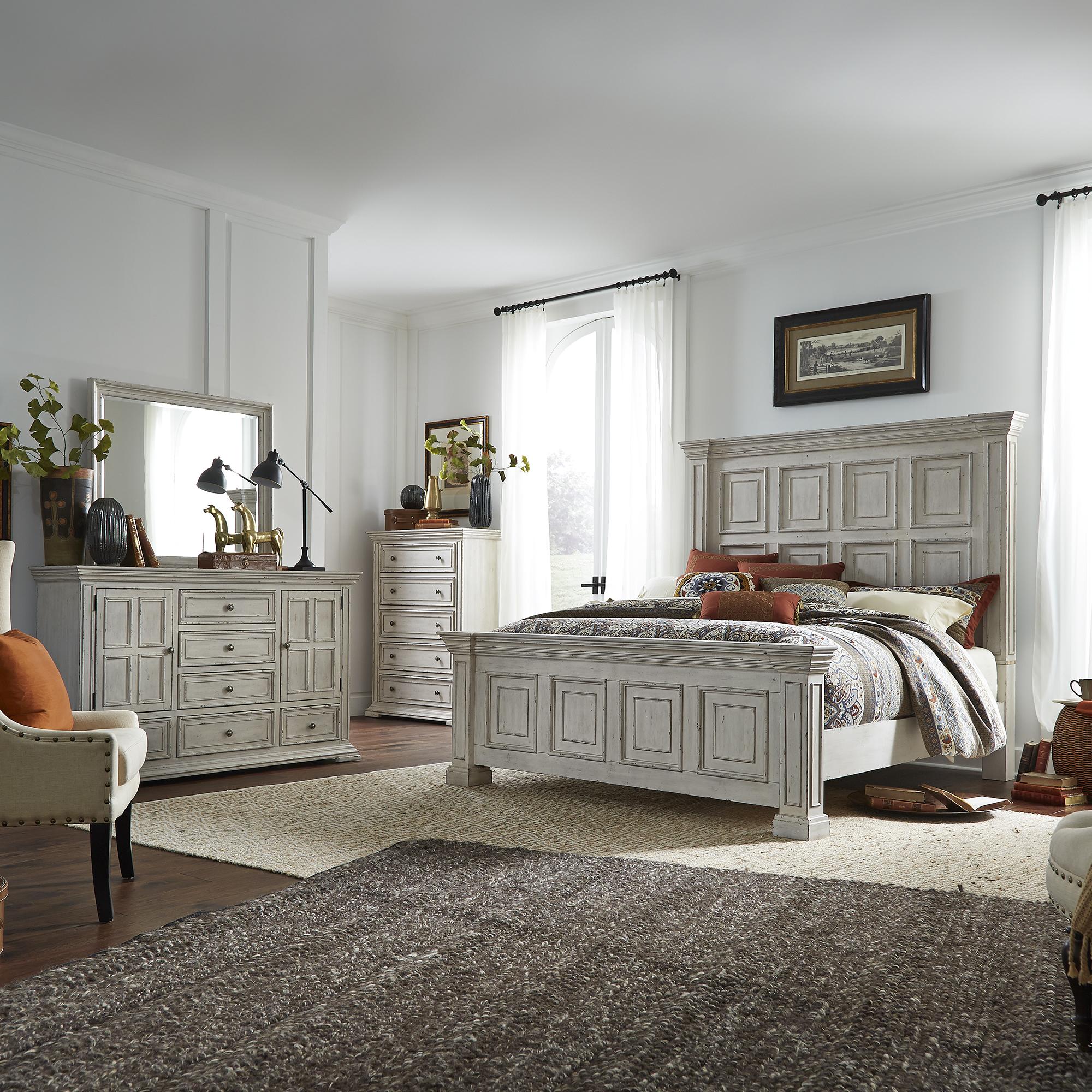 Big Valley King Panel Bed, Dresser & Mirror, Chest