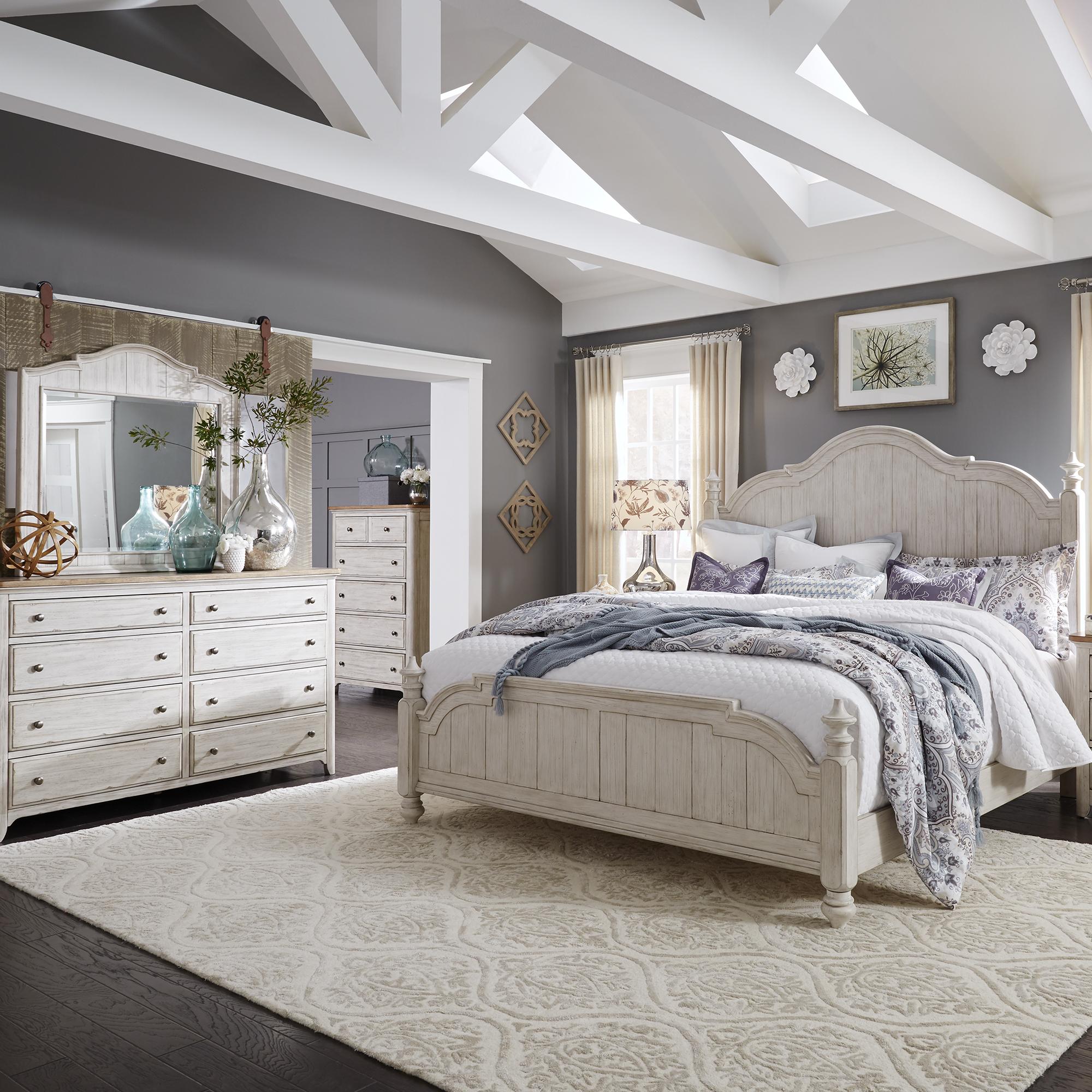Farmhouse Reimagined Queen Poster Bed, Dresser & Mirror, Chest