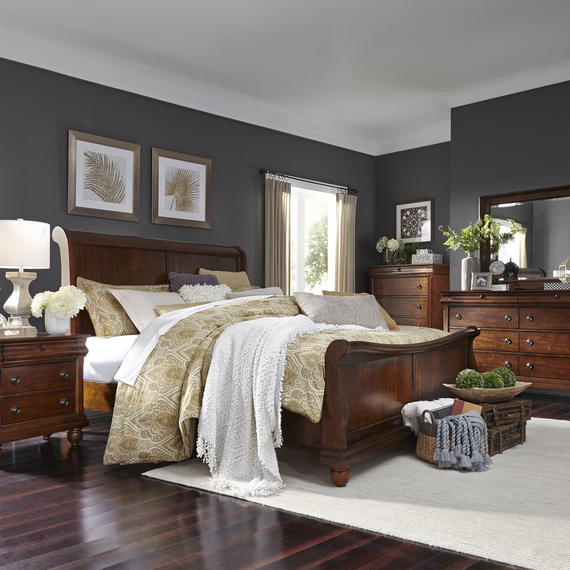 Rustic Traditions King Sleigh Bed, Dresser & Mirror, Chest, Nightstand