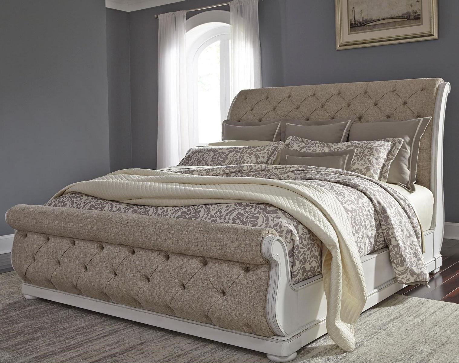 Liberty Furniture Abbey Park Upholstered Queen Sleigh Bed in Antique White
