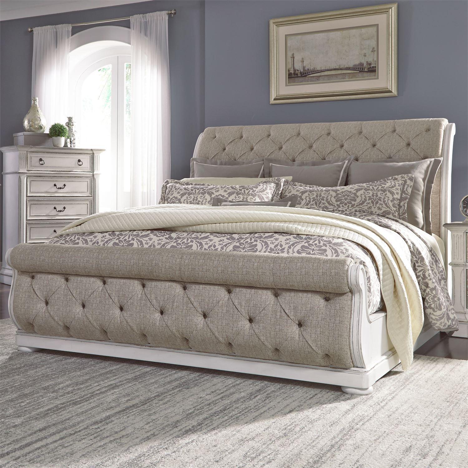 Liberty Magnolia Manor Queen Upholstered Sleigh Bed in Antique White