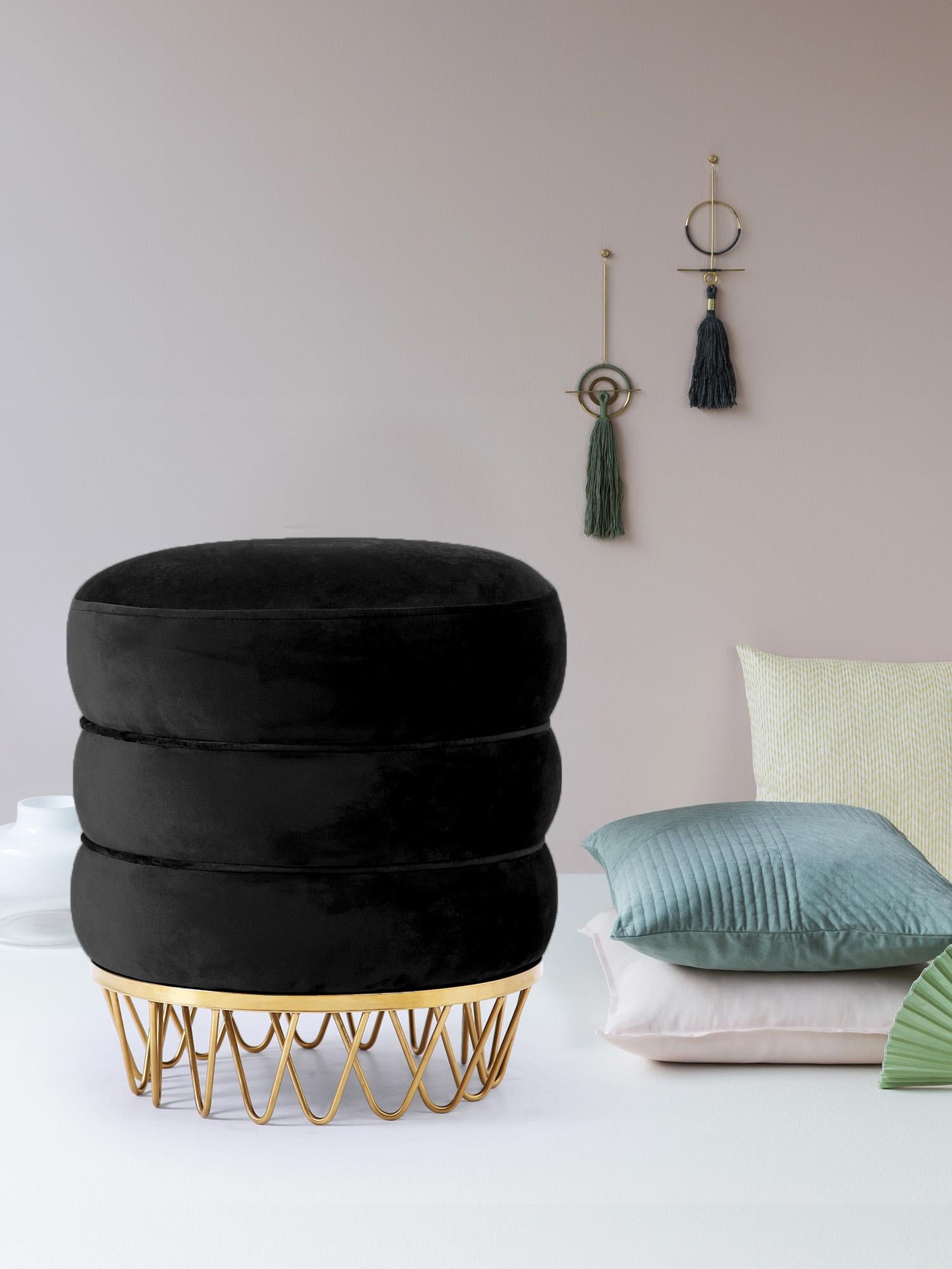 Revolve Black Velvet Ottoman/Stool - Luxury Home Furniture (MI)