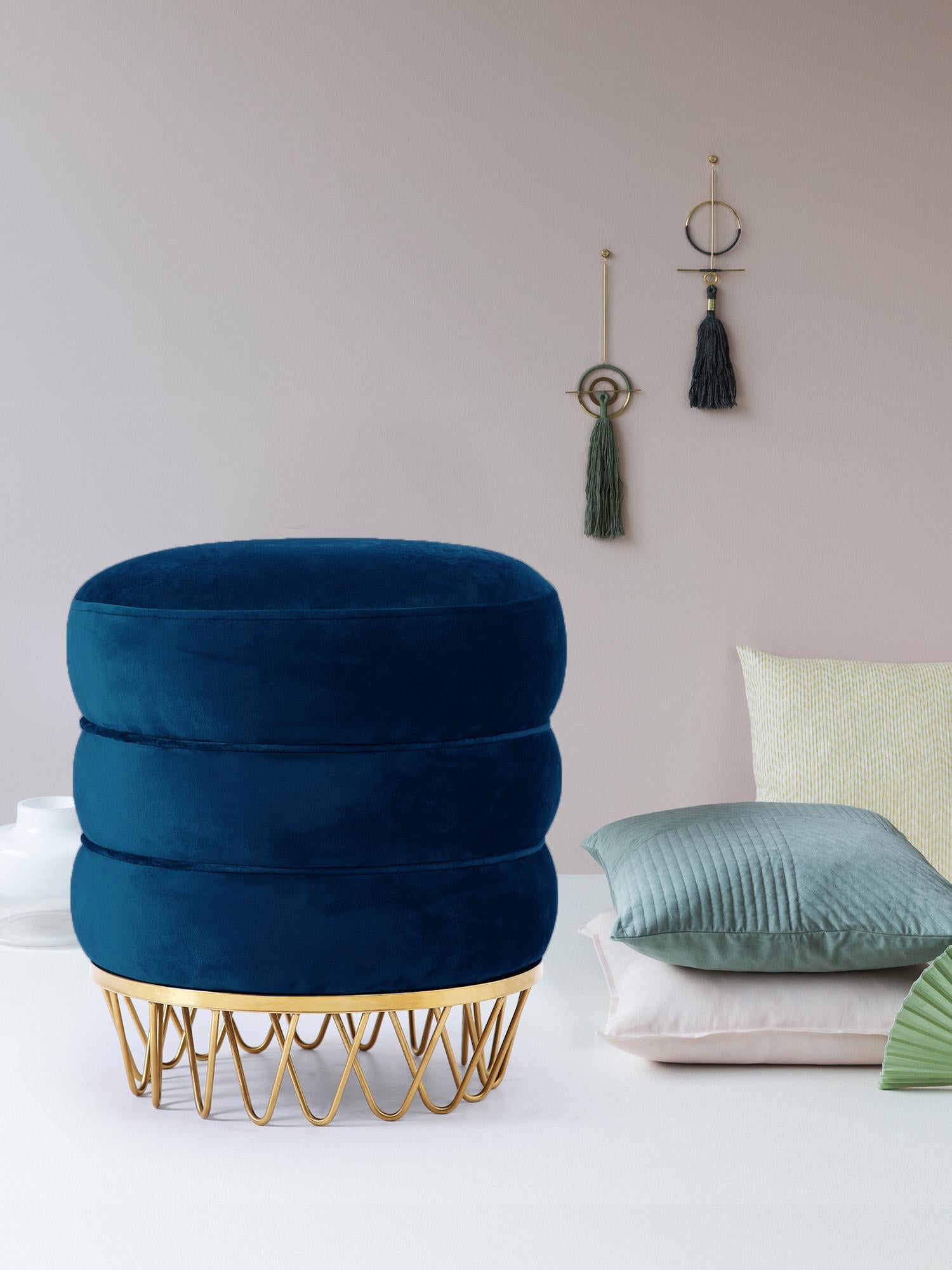 Revolve Navy Velvet Ottoman/Stool - Luxury Home Furniture (MI)