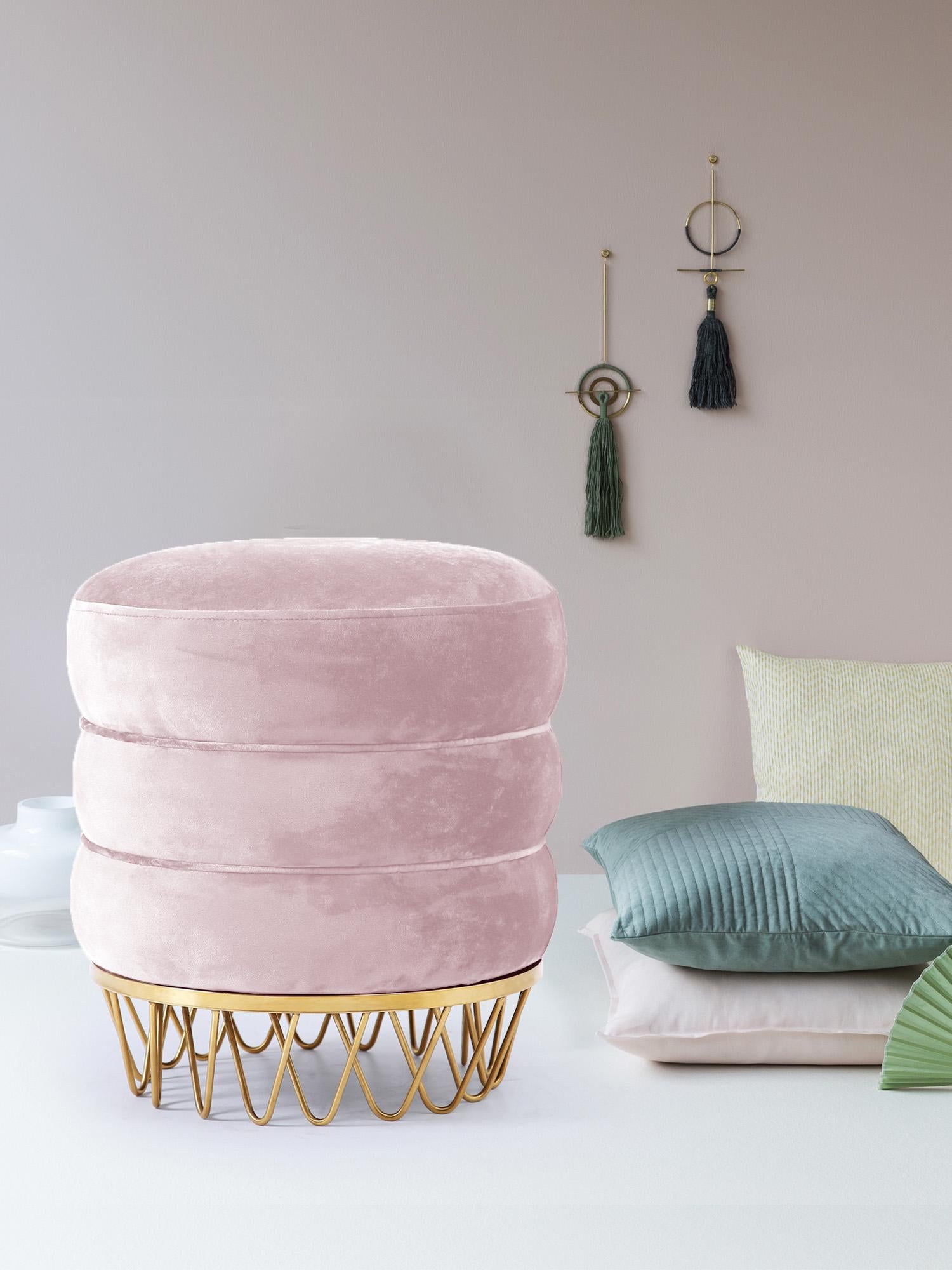 Revolve Pink Velvet Ottoman/Stool - Luxury Home Furniture (MI)