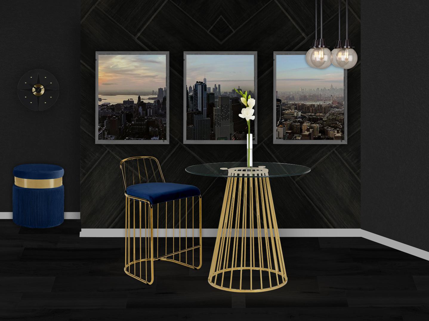 Gio Navy Velvet Stool - Luxury Home Furniture (MI)