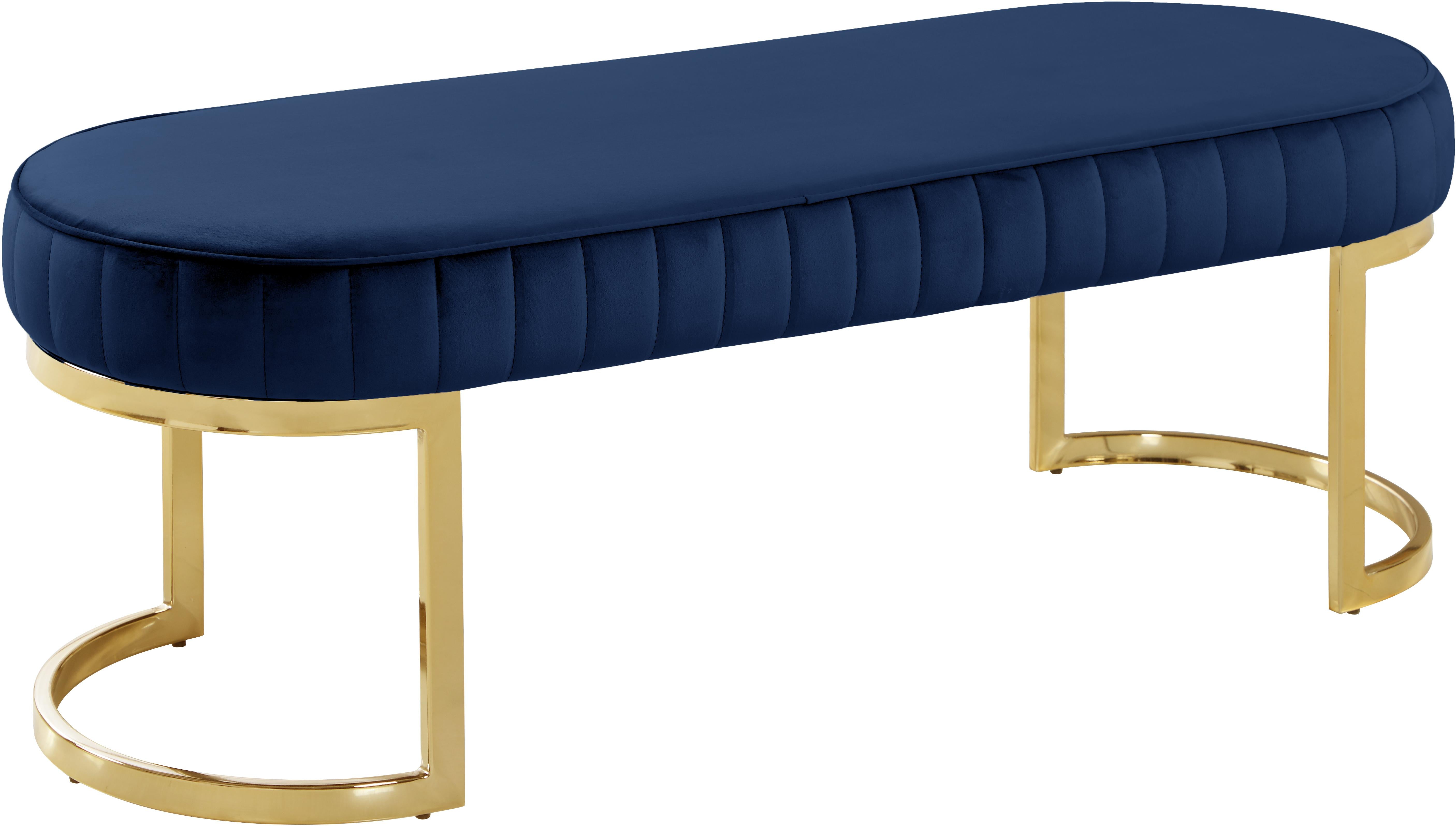 Lemar Navy Velvet Bench - Luxury Home Furniture (MI)