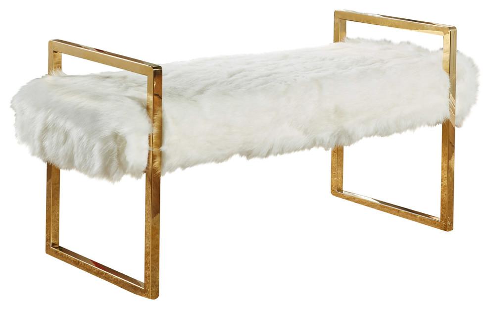 Chloe White Faux Fur Bench - Luxury Home Furniture (MI)