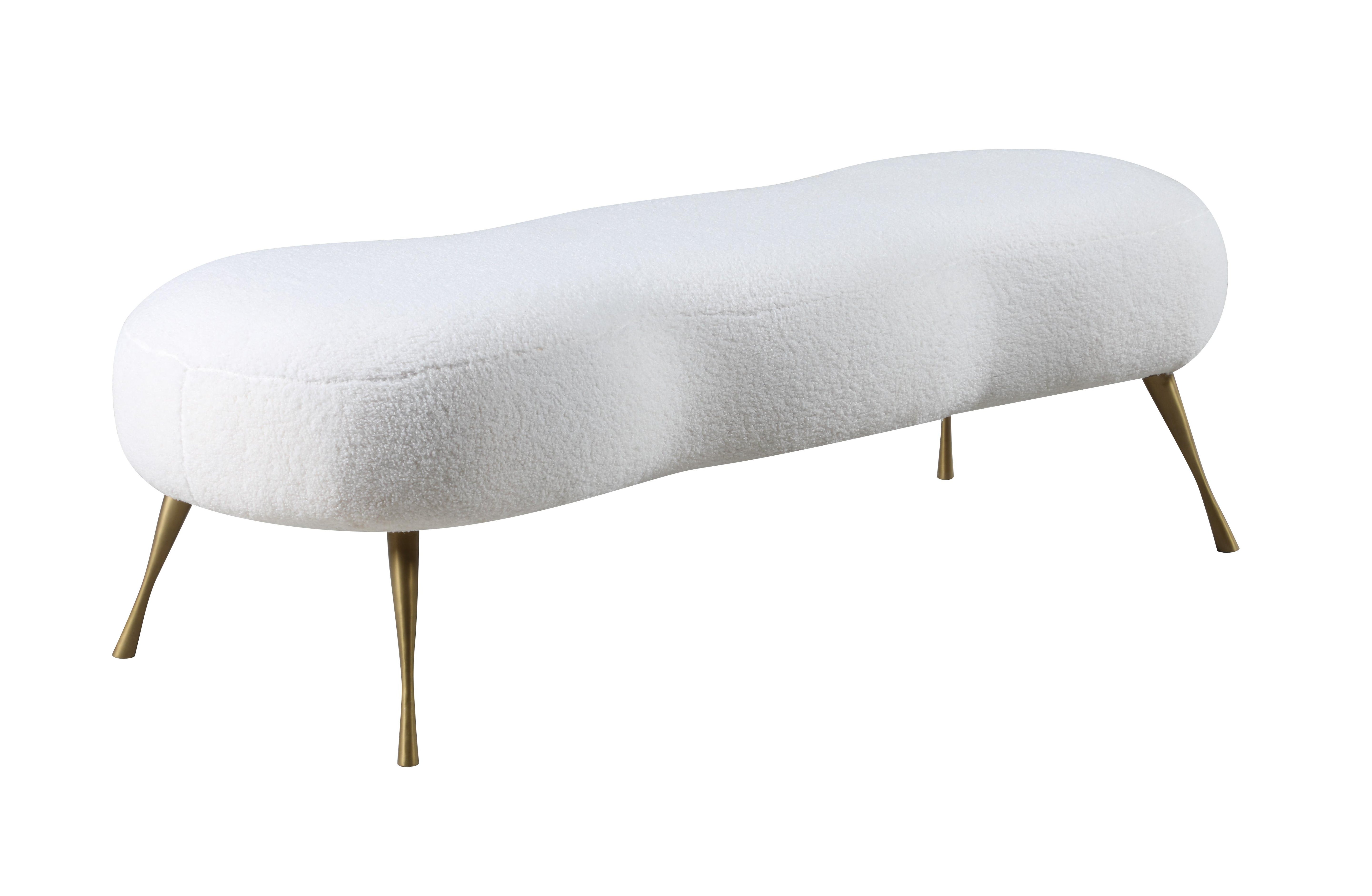 Nube White Faux Sheepskin Fur Bench - Luxury Home Furniture (MI)