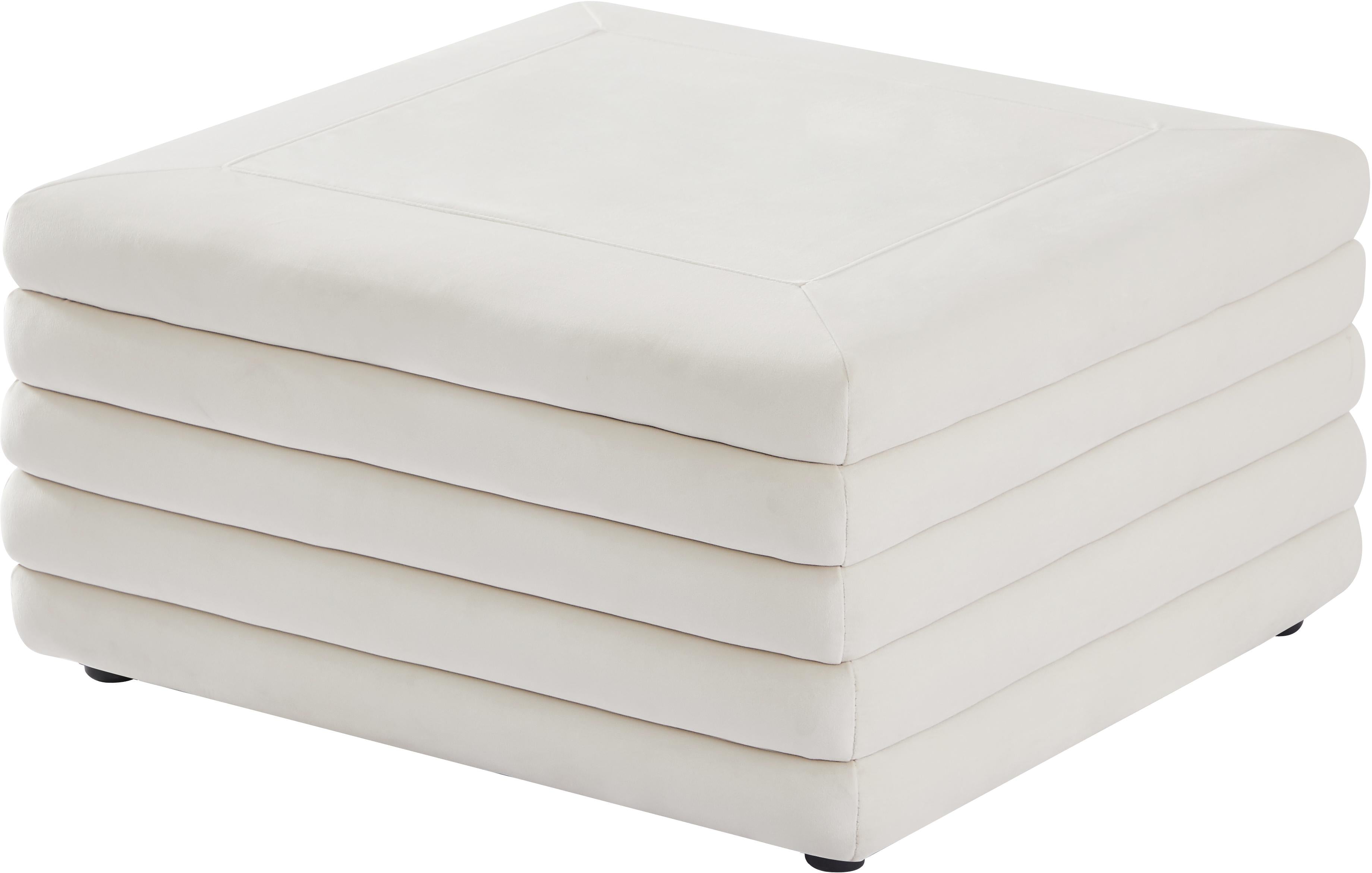Lorenzo Cream Velvet Ottoman - Luxury Home Furniture (MI)