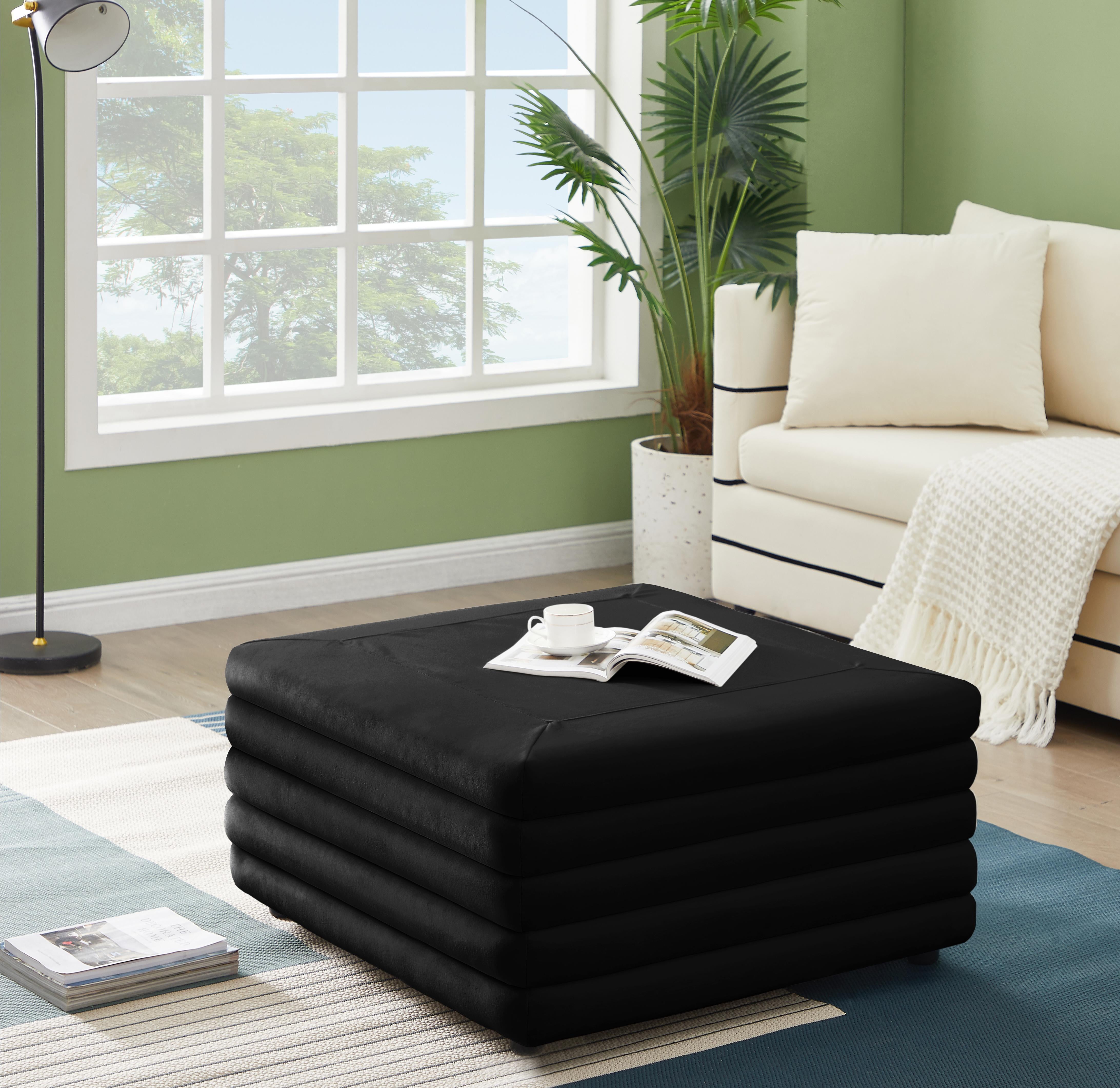 Lorenzo Black Velvet Ottoman - Luxury Home Furniture (MI)