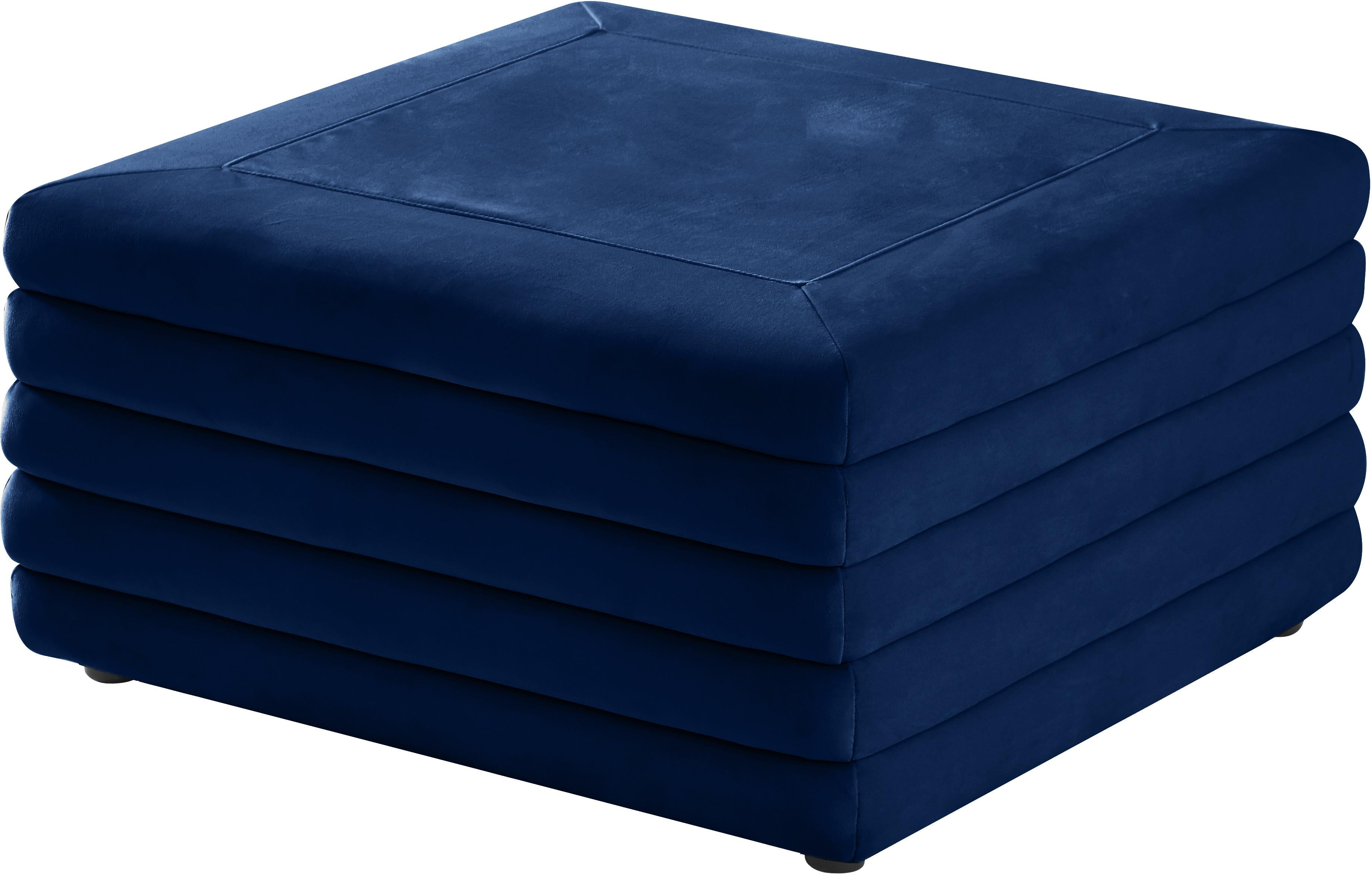 Lorenzo Navy Velvet Ottoman - Luxury Home Furniture (MI)