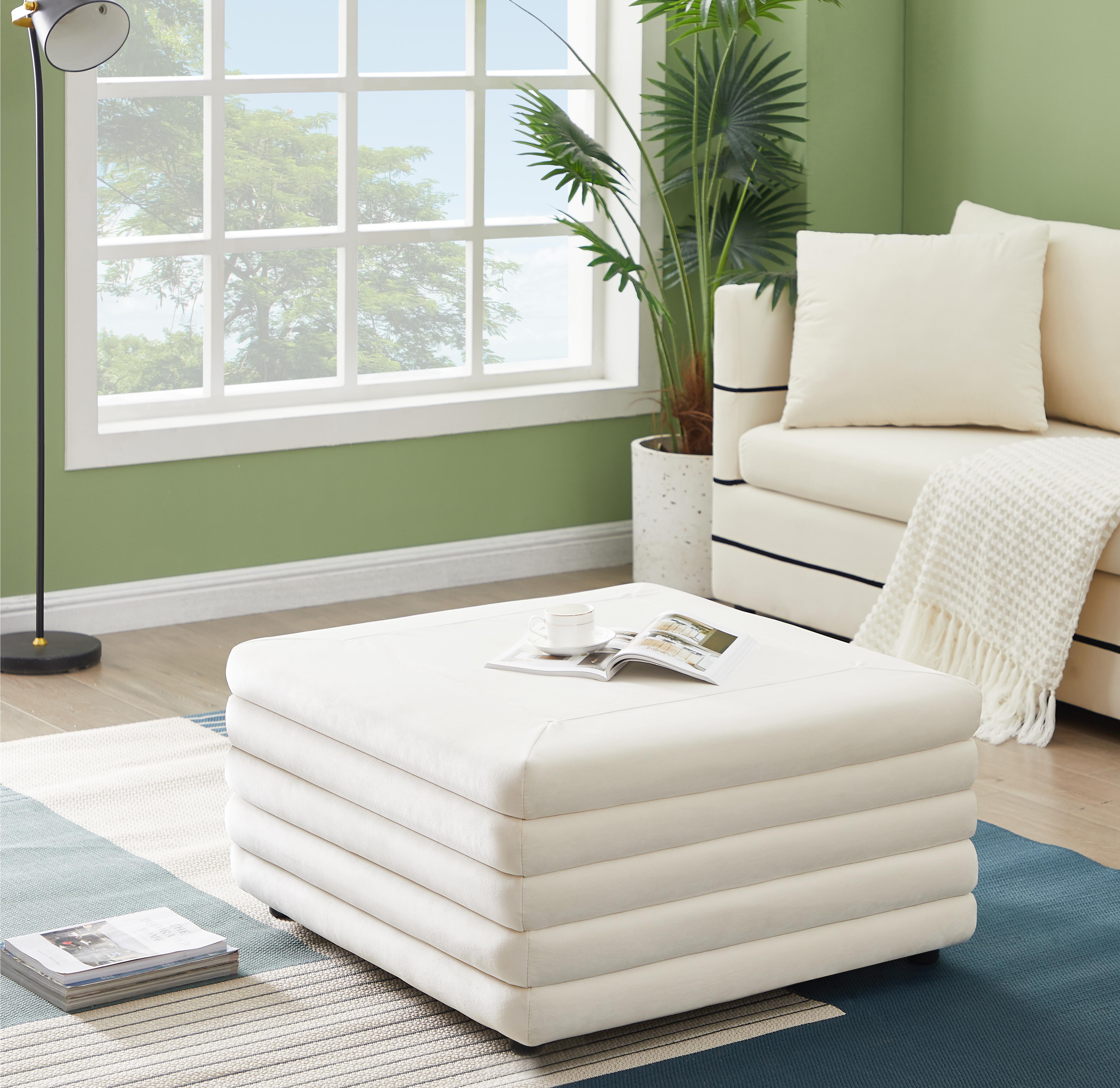 Lorenzo Cream Velvet Ottoman - Luxury Home Furniture (MI)